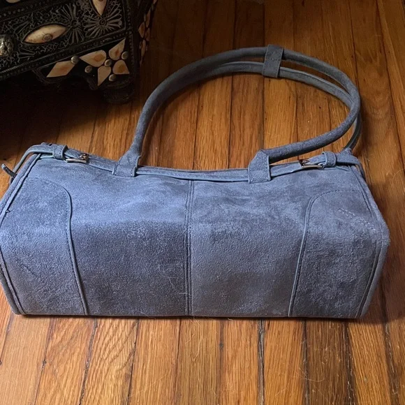 Blue Grey Vegan Suede East West Shoulder Bag - Picture 7 of 7